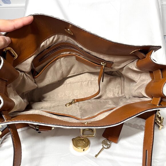 MICHAEL KORS Hamilton Large Saffiano Leather Logo Satchel - White Coated Canvas - Picture 11 of 15